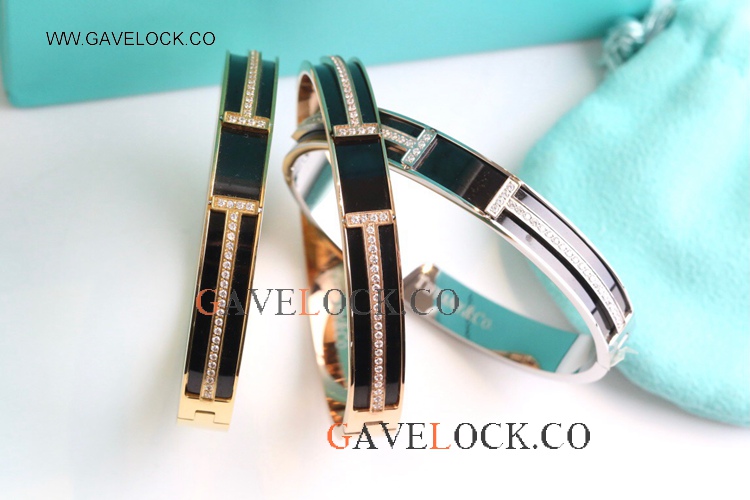 Copy Tifffany Double T Bangle set with diamonds